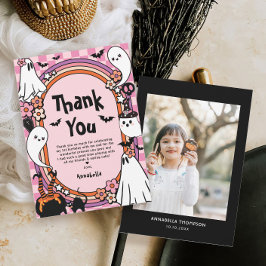Tarjeta De Agradecimiento Chica rosa foto de Halloween fiesta de cumpleaños