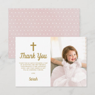 Tarjeta De Agradecimiento Chica Rosa Foto Primer bautismo de cumpleaños
