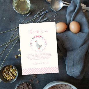 Tarjeta De Agradecimiento Chica Rosa Gingham Bosque Silly Goose Baby Shower