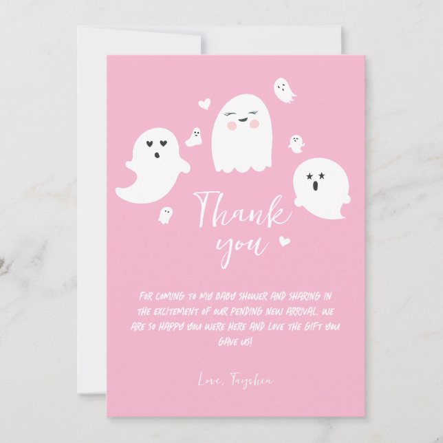 Tarjeta De Agradecimiento Chica Rosa Halloween Baby Shower Gracias (Anverso)