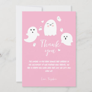 Tarjeta De Agradecimiento Chica Rosa Halloween Baby Shower Gracias