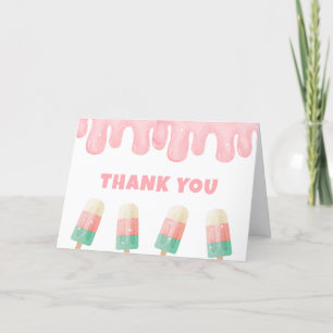 Tarjeta De Agradecimiento Chica rosa Melt Ice Cream Pop Baby Shower