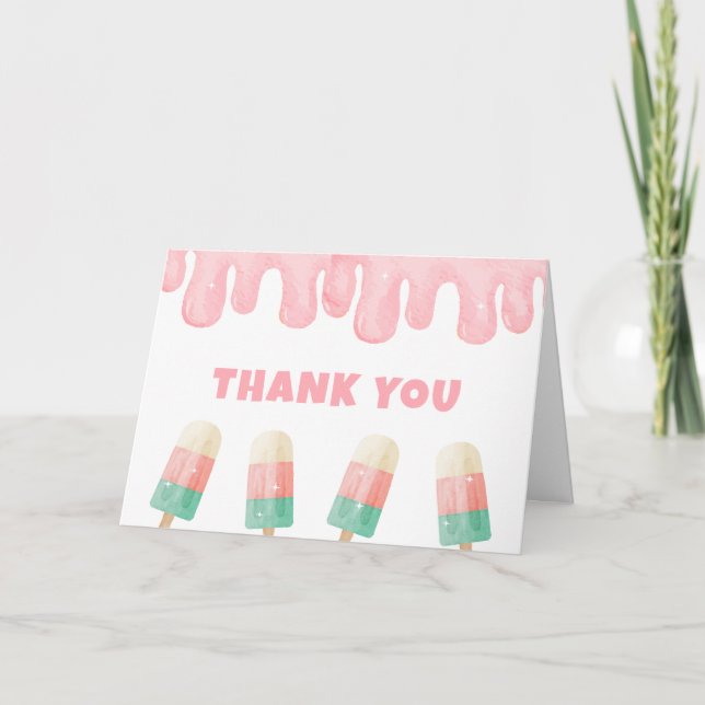 Tarjeta De Agradecimiento Chica rosa Melt Ice Cream Pop Baby Shower (Anverso)