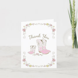 Tarjeta De Agradecimiento Chica rosa occidental del país Baby Shower rural d