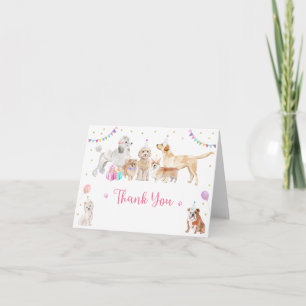 Tarjeta De Agradecimiento Chica Rosa Perro Cachorro Puppy Cumpleaños