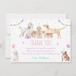 Tarjeta De Agradecimiento Chica Rosa Perro Cachorro Puppy Cumpleaños