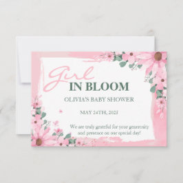 Tarjeta De Agradecimiento Chica rosa Rubor en flor Baby Shower