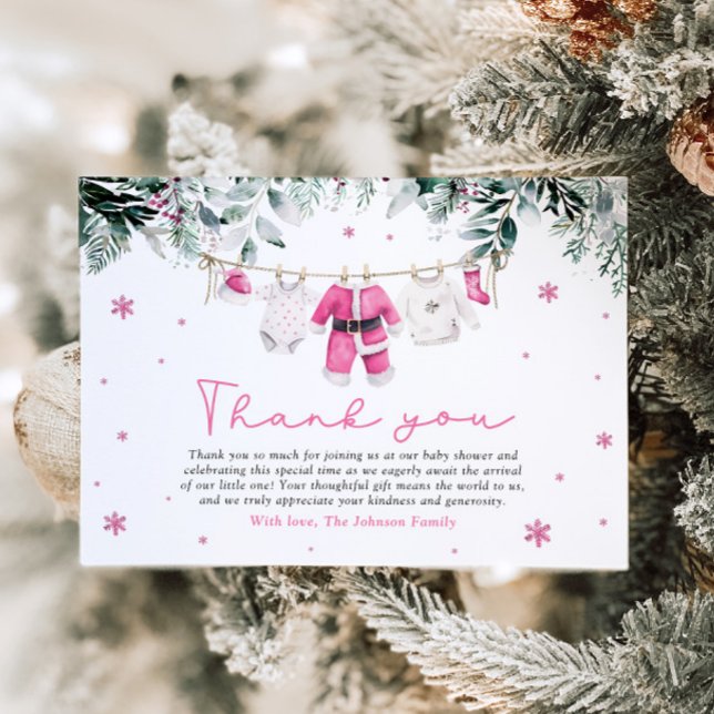 Tarjeta De Agradecimiento Chica rosa Santa Bebé Navidades Baby Shower (Subido por el creador)
