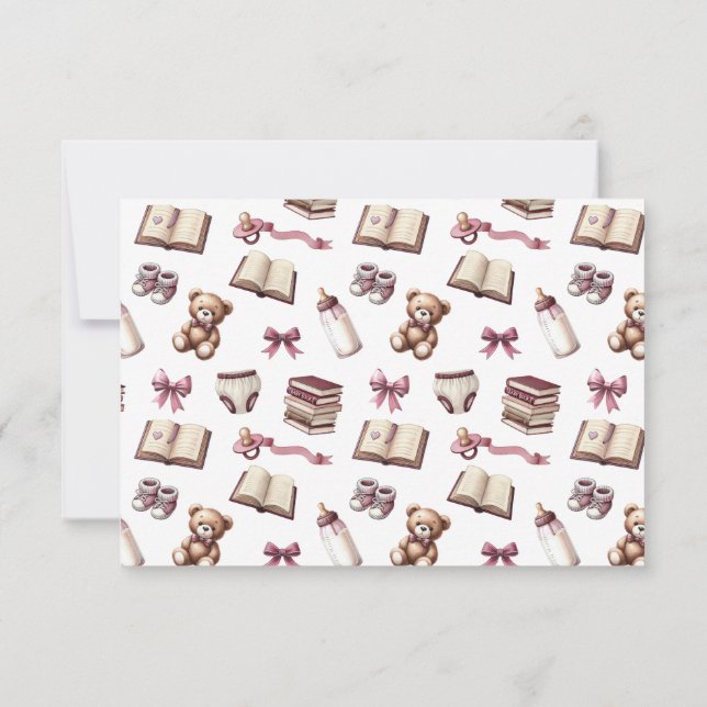 Tarjeta De Agradecimiento Chica rosa Teddy Bear Baby Shower Nuevo capítulo (Reverso)