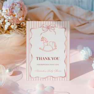 Tarjeta De Agradecimiento Chica Rosa Vintage Caballo Mecedor Baby Shower