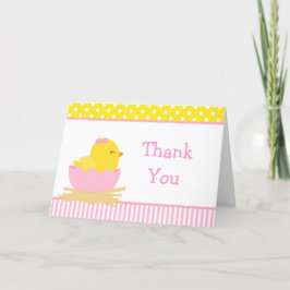 Tarjeta De Agradecimiento Chica rosa y amarillo Chick Gracias