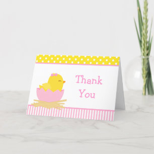 Tarjeta De Agradecimiento Chica rosa y amarillo Chick Gracias