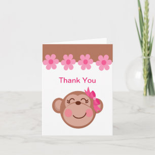 Tarjeta De Agradecimiento Chica Rosa y Marrón de monos Cara Gracias