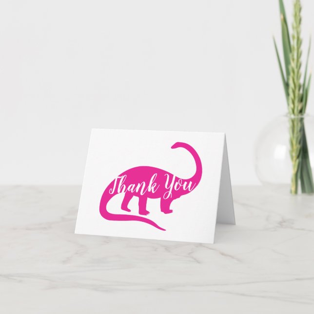 Tarjeta De Agradecimiento Chica rosado de dinosaurios pequeños Baby Shower D (Anverso)