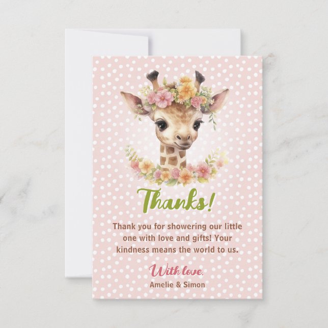 Tarjeta De Agradecimiento Chica rosado Safari Cute Baby Shower (Anverso)