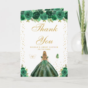 Tarjeta De Agradecimiento Chica Rubia Cabello Floral Verde Dulces Dieciséis