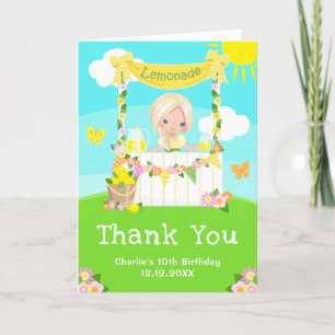 Tarjeta De Agradecimiento Chica Rubia Cumpleaños Puesto de Limonada