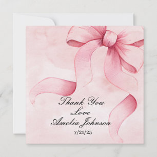 Tarjeta De Agradecimiento Chica Shower de Bebé Rosa Beige Cinta Coquette  
