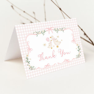 Tarjeta De Agradecimiento Chica Silvestre con Lazo Rosa Baby Shower