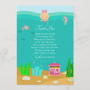 Tarjeta De Agradecimiento Chica Sirena Bajo el Mar Baby Shower Agradecimient