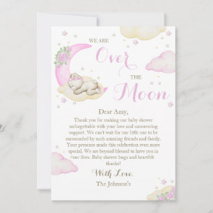 Tarjeta De Agradecimiento Chica Sobre La Luna Oso Shower De Bebé
