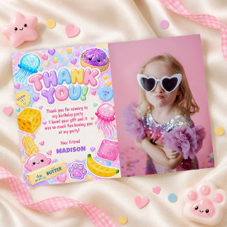 Tarjeta De Agradecimiento Chica Squishy Lindo Kawaii Cumpleaños Foto Colorid