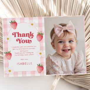 Tarjeta De Agradecimiento Chica Strawberry Berry Primera foto de cumpleaños