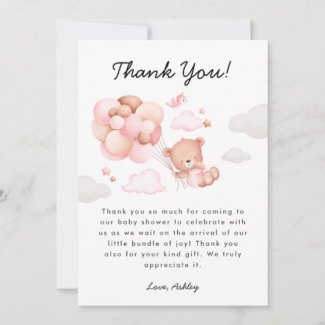 Tarjeta De Agradecimiento Chica Teddy Bear Baby Shower (Anverso)