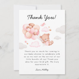 Tarjeta De Agradecimiento Chica Teddy Bear Baby Shower