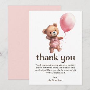 Tarjeta De Agradecimiento Chica Teddy Bear Baby Shower