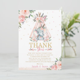 Tarjeta De Agradecimiento Chica tribal del elefante floral cubano Baby Showe