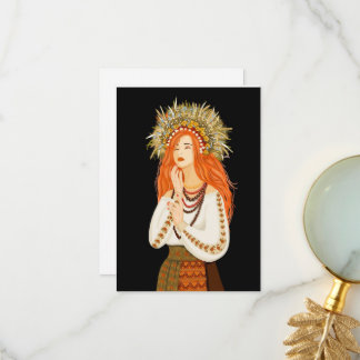 Tarjeta De Agradecimiento Chica ucraniana en una corona de flores. Ucrania. 