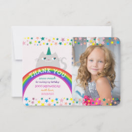 Tarjeta De Agradecimiento Chica Unicornio Arcoíris Foto Cumpleaños Gracias