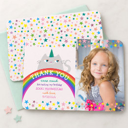 Tarjeta De Agradecimiento Chica Unicornio Arcoíris Foto Cumpleaños Gracias