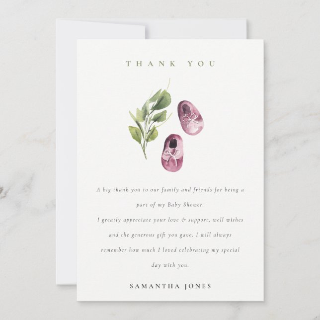 Tarjeta De Agradecimiento Chica verde lindo  negro zapatos oliage Baby Showe (Anverso)