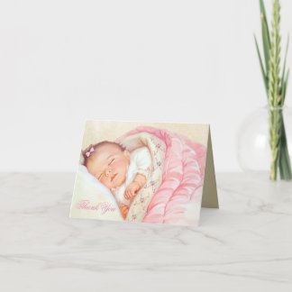 Tarjeta De Agradecimiento Chica Vintage Rosa Dorado Baby Shower Agradecimien