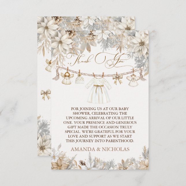 Tarjeta De Agradecimiento Chica Winter Floral Baby Shower (Anverso / Reverso)