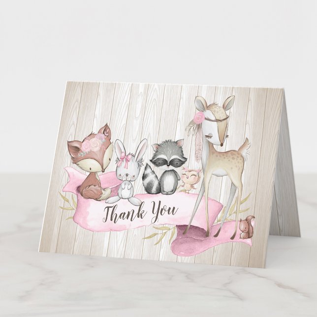 Tarjeta De Agradecimiento Chica Woodland Animal Friends Baby Shower (Subido por el creador)