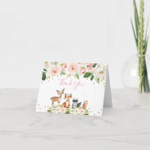 Tarjeta De Agradecimiento Chica Woodland Baby Shower Rubor Floral Gracias