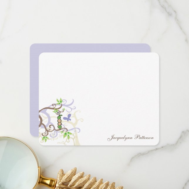 Tarjeta De Agradecimiento Chica Y Muchacho Gemela Púrpura En Un Bebé De Pod (Anverso/Reverso In Situ)