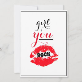Tarjeta De Agradecimiento Chica You ROCK Nice Gesture Chicas Red Lips Script