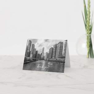 Tarjeta De Agradecimiento Chicago River Y Trump Tower Grayscale Gracias