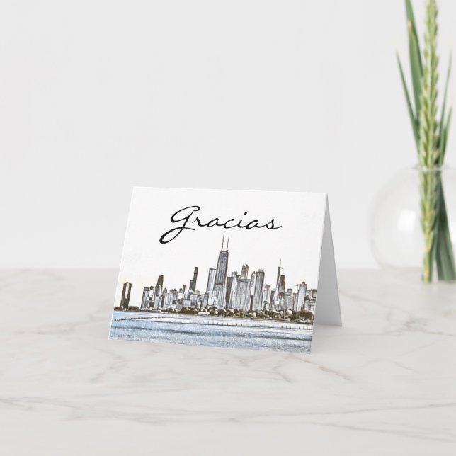 Tarjeta De Agradecimiento Chicago Skyline Gracias (Anverso)