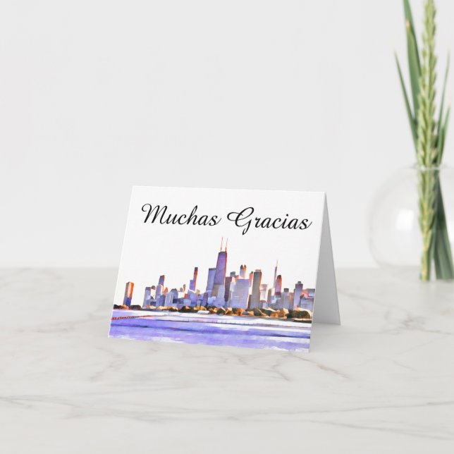 Tarjeta De Agradecimiento Chicago Skyline Muchas Gracias (Anverso)