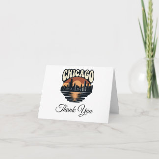Tarjeta De Agradecimiento Chicago Skyline Thank You Card | Vintage Art Style