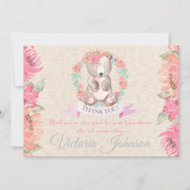 Tarjeta De Agradecimiento Chicas acuarela Floral Baby Bear Baby Shower