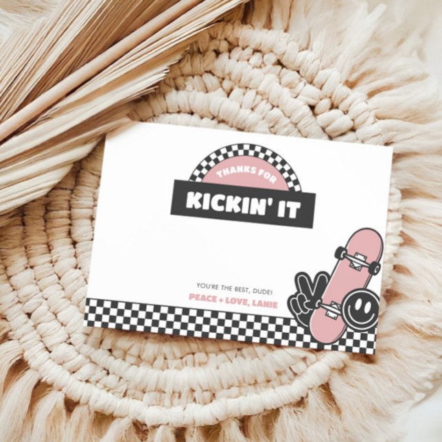 Tarjeta De Agradecimiento Chicas Checkered Skateboard Groovy Rad Cumpleaños (Subido por el creador)