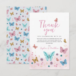 Tarjeta De Agradecimiento Chicas Cute mariposa rosa caprichosa m Baby Shower