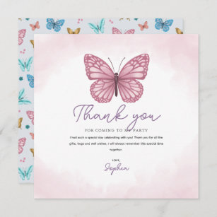 Tarjeta De Agradecimiento Chicas Cute niños de mariposa color rosa