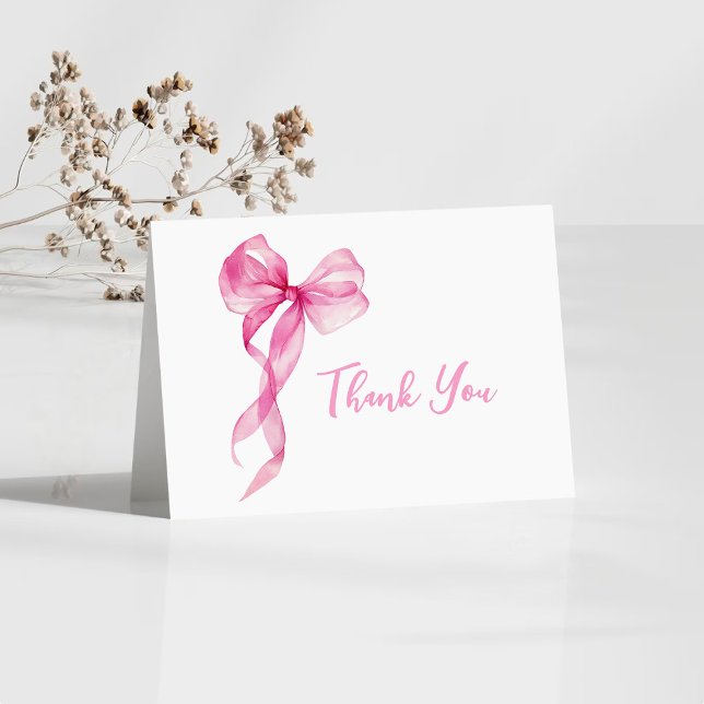 Tarjeta De Agradecimiento Chicas de Bow Rosado Primer Cumpleaños (Subido por el creador)